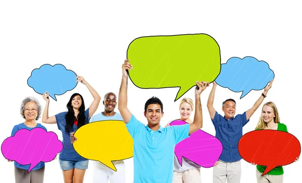 People and Colorful Speech Bubbles — Stock Photo, Image