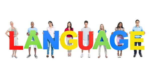 People holding 'Language' letters — Stock Photo, Image