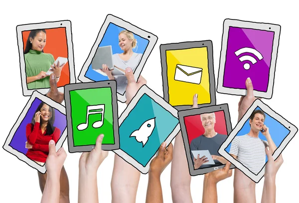 People holding tablets and Social Networking — Stock Photo, Image