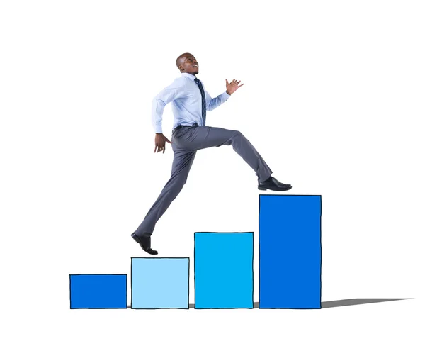 Businessman on Bar Graph Moving Up — Stock Photo, Image