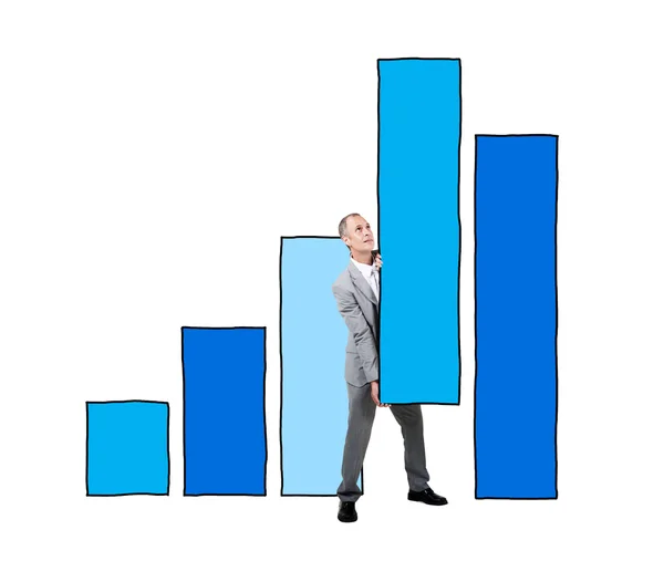 Businessman Supporting Bar Graph — Stock Photo, Image