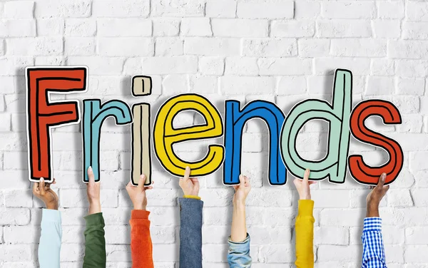 Program word przyjaciele trzymając się za ręce — Zdjęcie stockowe