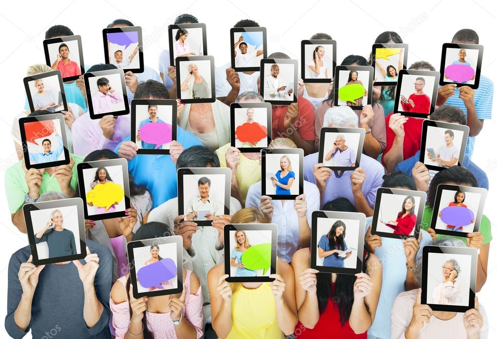 People holding tablets in front of faces