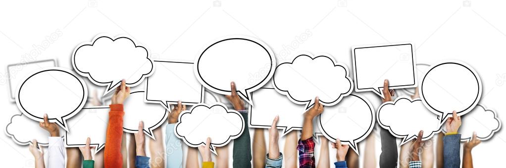 Hands Holding Speech Bubbles