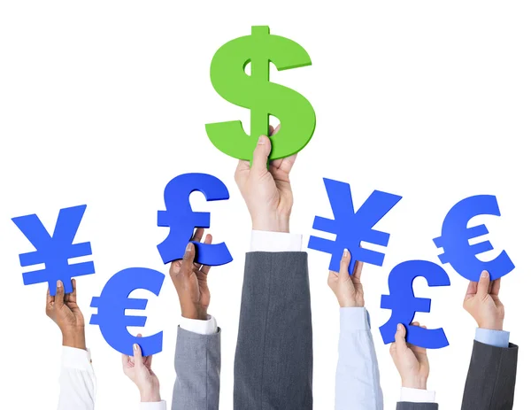 People holding currency signs — Stock Photo, Image