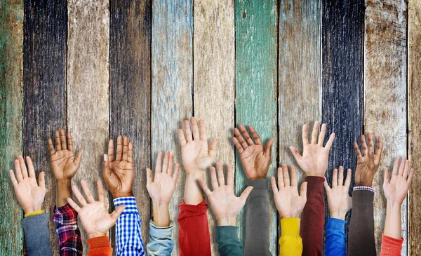 Diverse Hands Raised — Stock Photo, Image