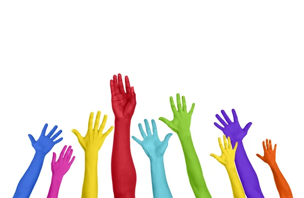 Colorful Hands Raised — Stock Photo, Image