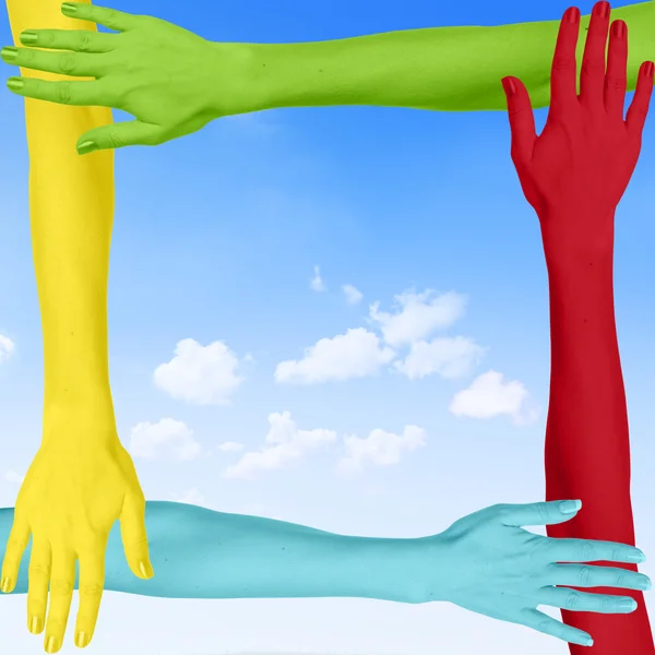 Colorful Arms Connected As Square — Stock Photo, Image