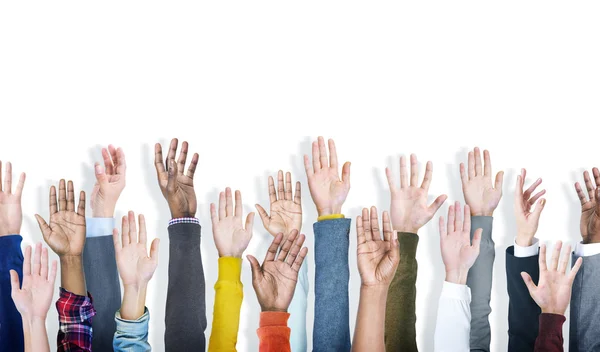 Multiethnic Diverse Hands Raised — Stock Photo, Image