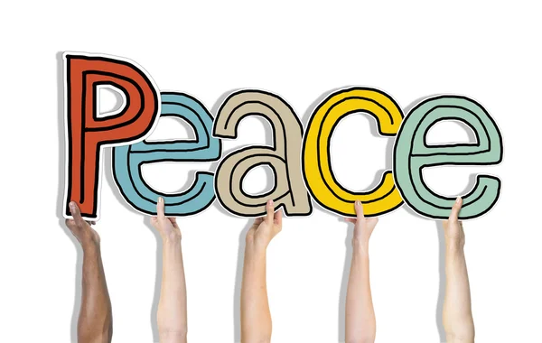 Hands Holding word Peace — Stock Photo, Image