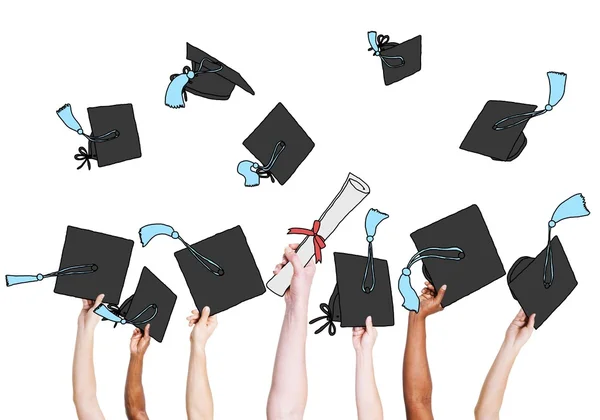 Student's Hands Holding and Throwing Mortar — Stock Photo, Image