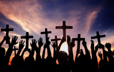 People Holding Cross and Praying clipart