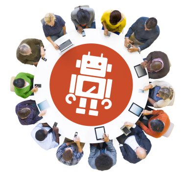 Robot simgesiyle çok ırklı insanlar