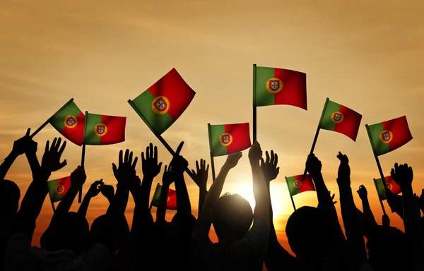 People Waving Portuguese Flags — Stock Photo, Image