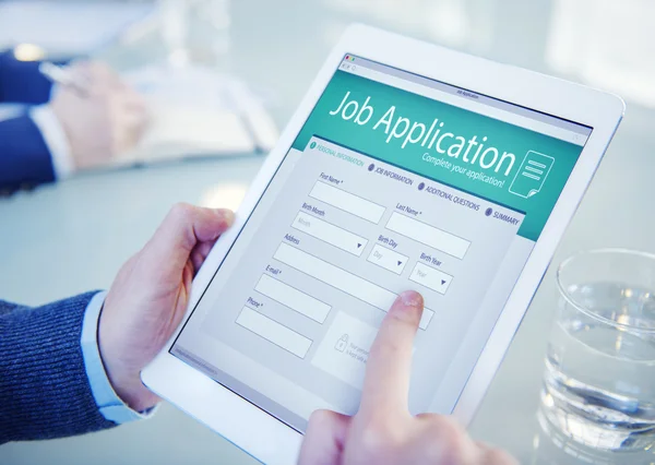 Man holding tablet with Job Application — Stock Photo, Image