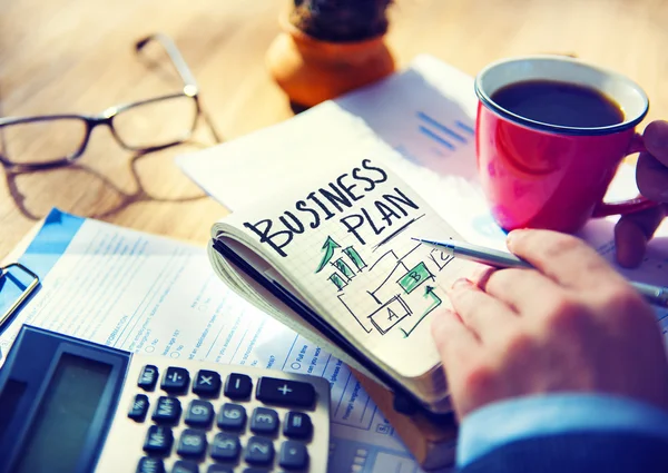 Business man Scrivere Business Plan — Foto Stock