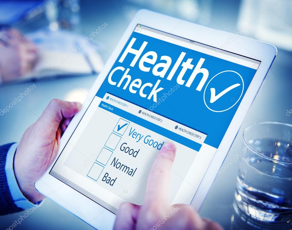 Man holding tablet with Health Check