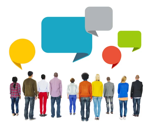 People Facing Backwards with Speech Bubbles — Stock Photo, Image