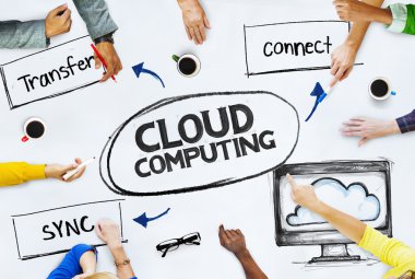 Cloud Computing işaret eden iş adamları