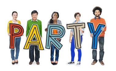 İnsanlar word parti ayakta tutan