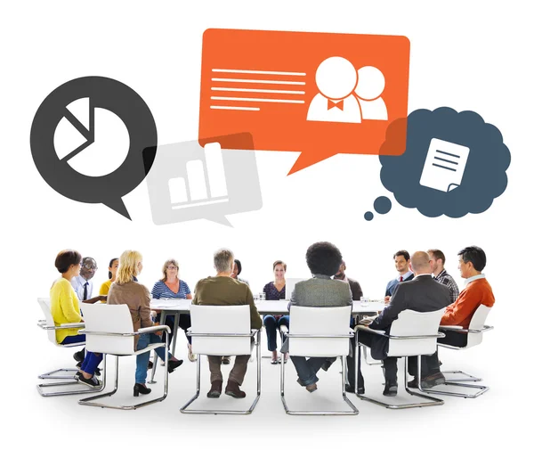 People in Meeting with Speech Bubbles — Stock Photo, Image