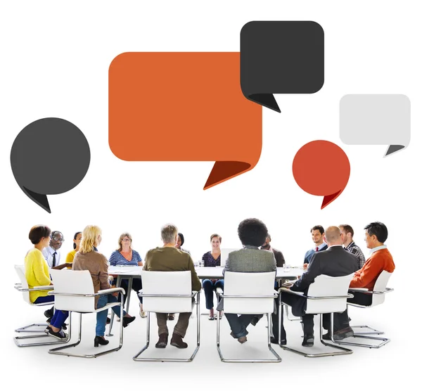 People in Meeting with Speech Bubbles — Stock Photo, Image