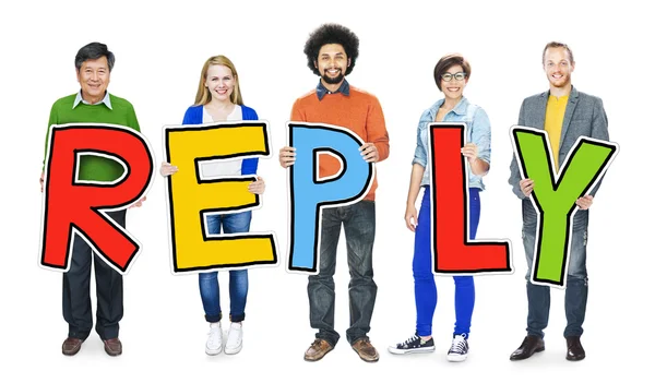 Group of People Holding Word Reply — Stock Photo, Image