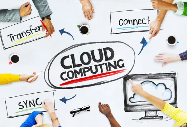 Ręce, wskazując Cloud Computing — Zdjęcie stockowe