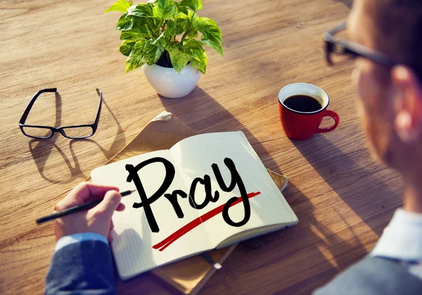 Man Brainstorming with Pray Concept — Stock Photo, Image