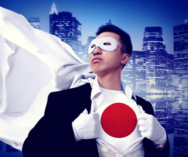 Superhero Businessman from Japanese Cityscape — Stock Photo, Image