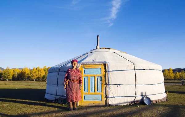 Mongolian Lady near Tent — Stock Photo, Image