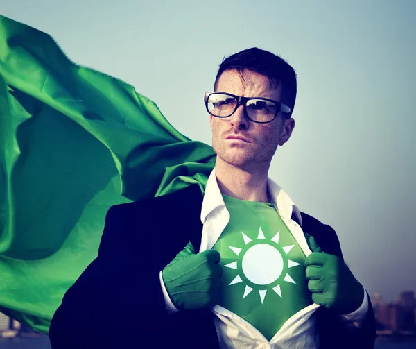 Superhero with Sun on T-shirt — Stock Photo, Image