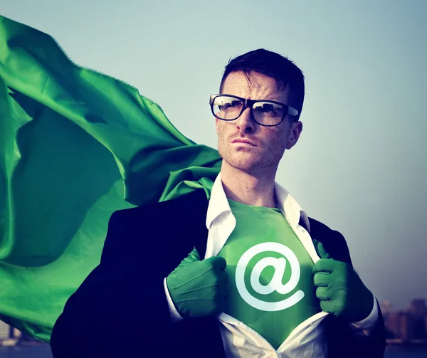 Strong Superhero  with "at" sign — Stock Photo, Image