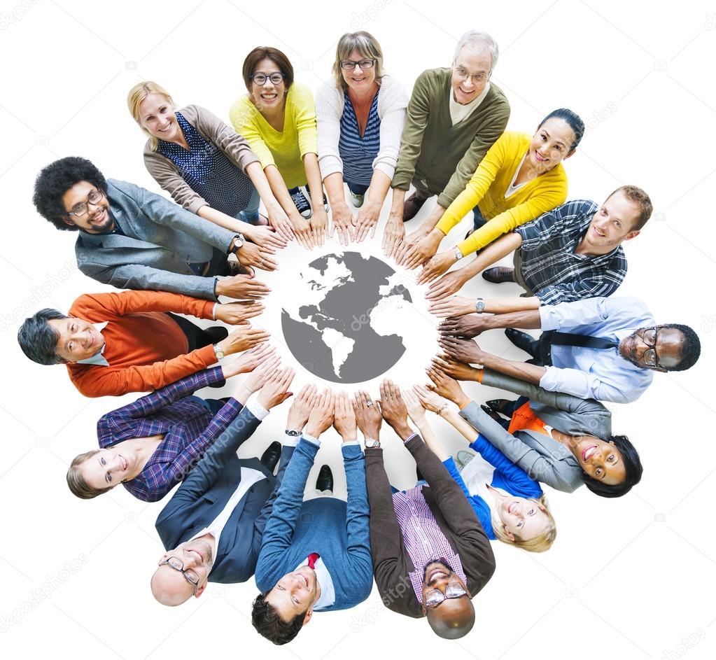 Diverse People and Earth Symbol