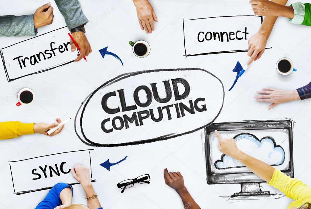 Business People Pointing to Cloud Computing