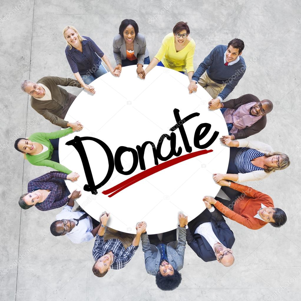 Diverse People around word Donate