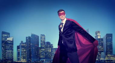 Cityscape arka plan üzerinde süper kahraman