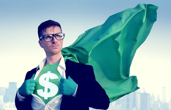 Super-herói com sinal de dólar — Fotografia de Stock