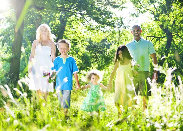 Family holding hands walking together — Stock Photo, Image