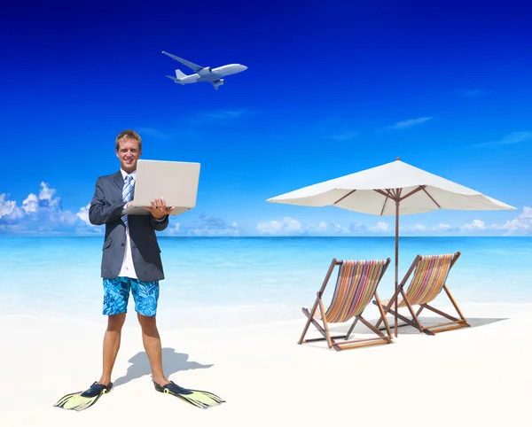 Businessman Working on beach — Stock Photo, Image