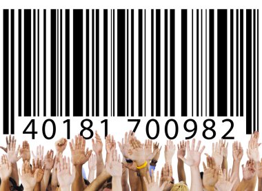 Hands on barcode background