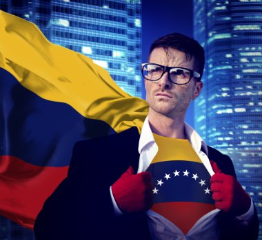 Businessman Superhero with Venezuela Flag Concept clipart