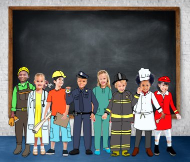 Çok ırklı çocuklar grup farklı meslekler