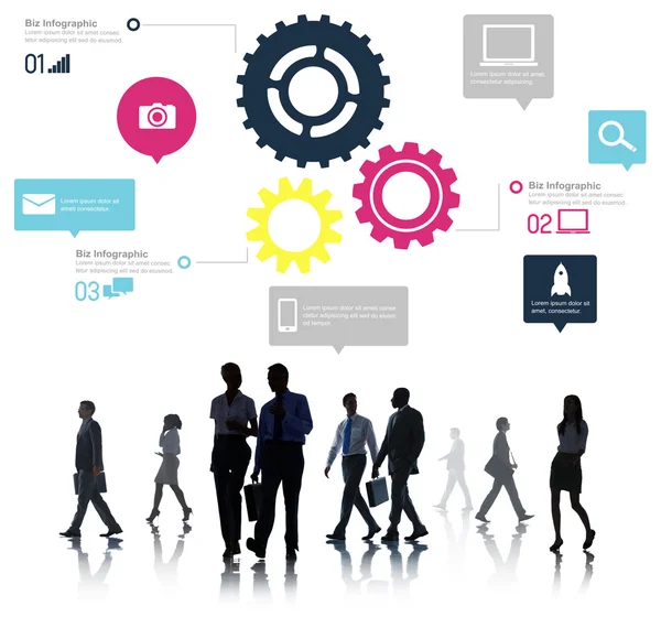 Business people under icons with Teamwork Concept — Stock Photo, Image