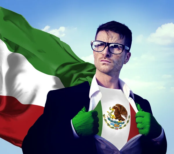 Superhéroe Empresario con Concepto de Bandera de México — Foto de Stock
