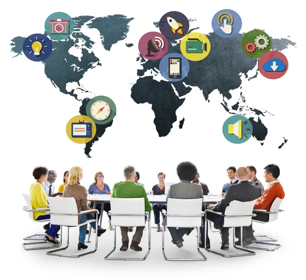 People at meeting with Global Media — Stock Photo, Image