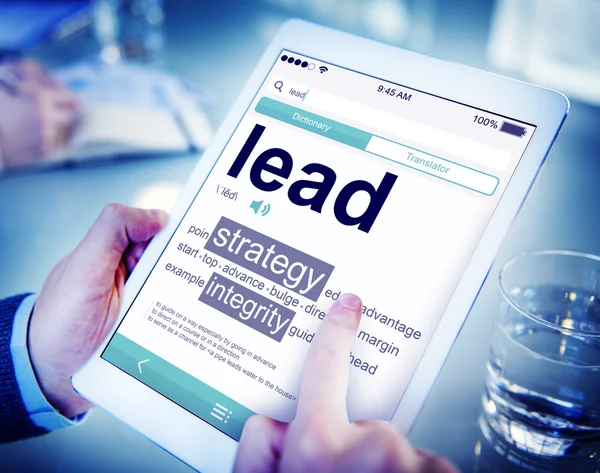 Man using tablet with Lead Concept — Stock Photo, Image