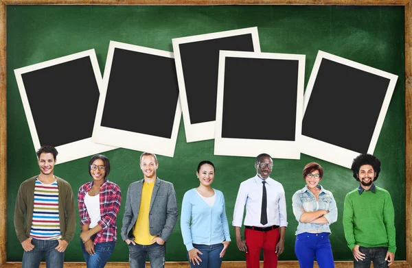 Group of people with polaroid photos — Stock Photo, Image