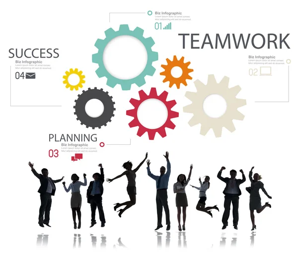 Business people under icons with Teamwork — Stock Photo, Image