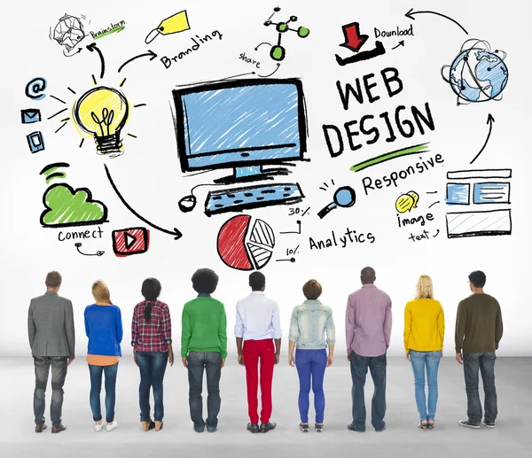 Ludzie i kreatywność treści cyfrowych graficzny koncepcja Webdesign — Zdjęcie stockowe